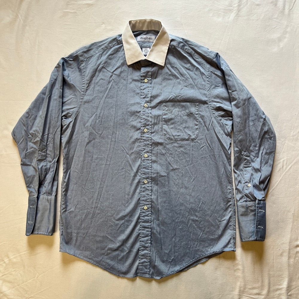 Brooks Brothers Makers Button Up USA‎ 16 33 Light Blue White Collar 100% Cotton